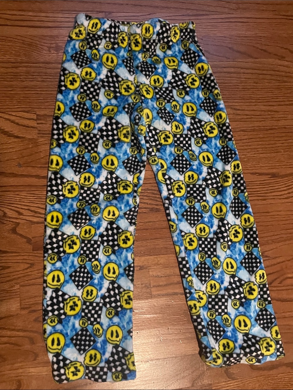 Kids Blue & Yellow Smiley Fleece Pajama Pants